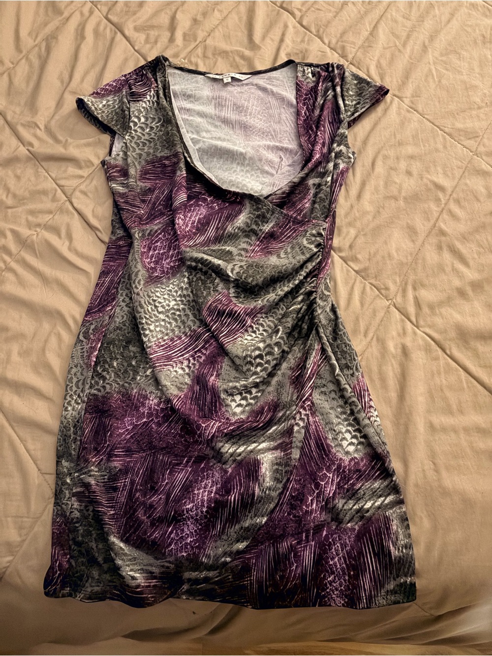 Aa Studio Purple & Gray Wrap Short Sleeve Dress